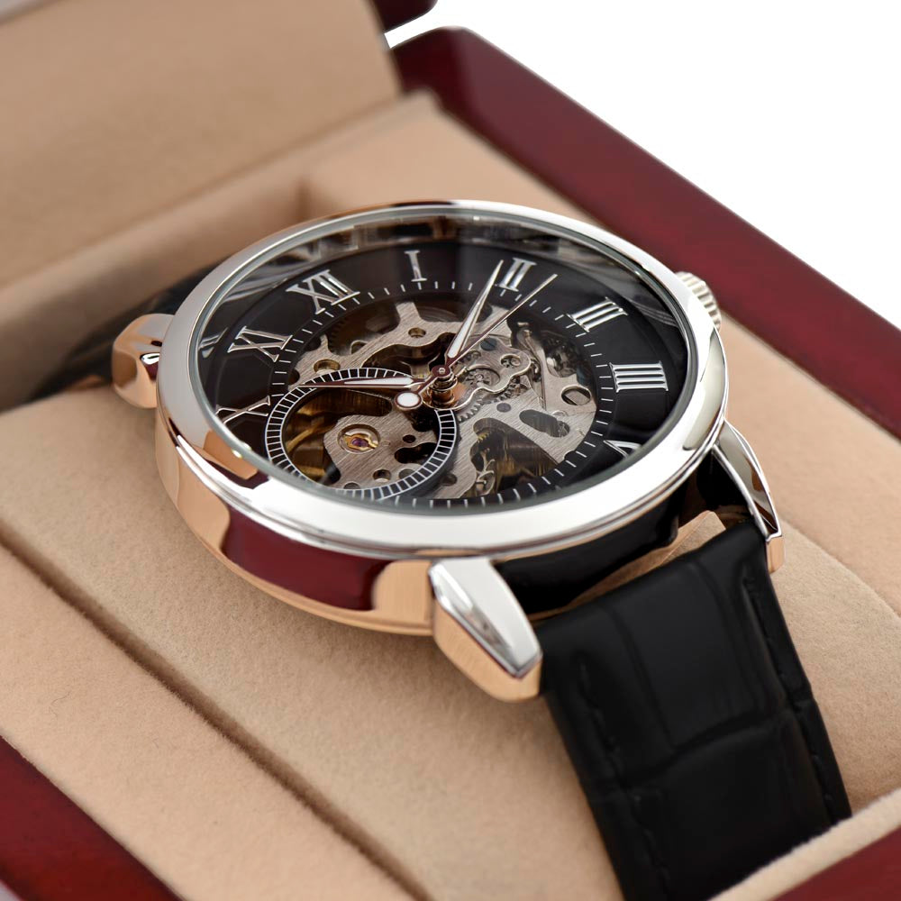 Fathers Day Gift| Custom Message Card, Luxury Box & Openwork Watch