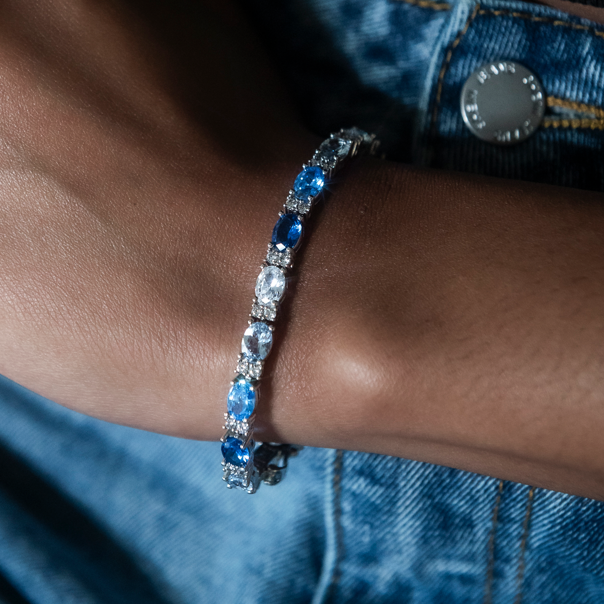 Blue Mixed Oval Cut Tennis Bracelet- 5mm