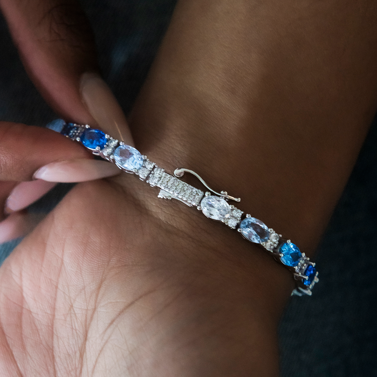 Blue Mixed Oval Cut Tennis Bracelet- 5mm