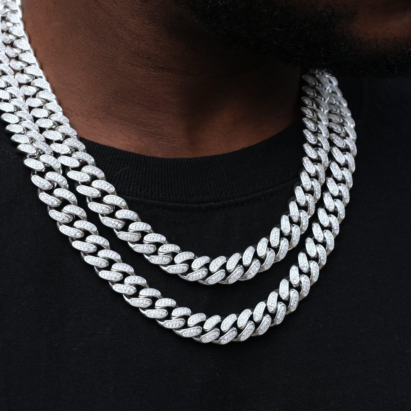 12mm Diamond Cuban Chain in White Gold