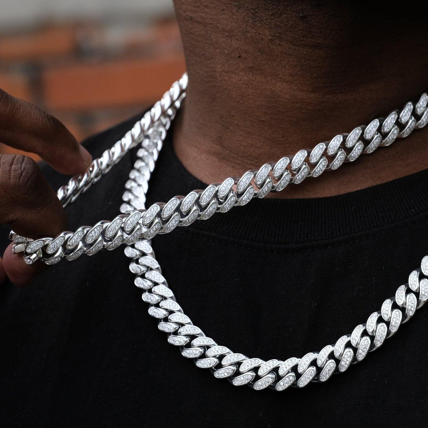 12mm Diamond Cuban Chain in White Gold