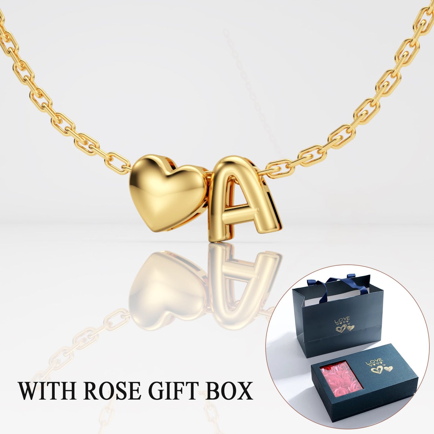 Bubble Intitial Necklace With Rose Box