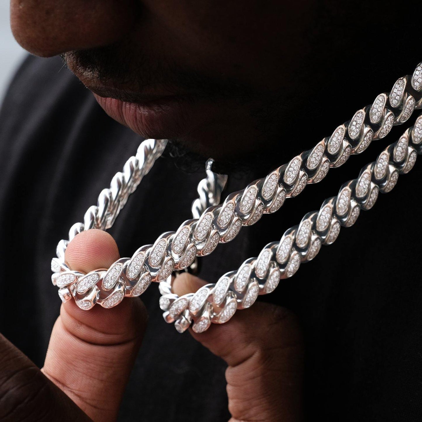 12mm Diamond Cuban Chain in White Gold