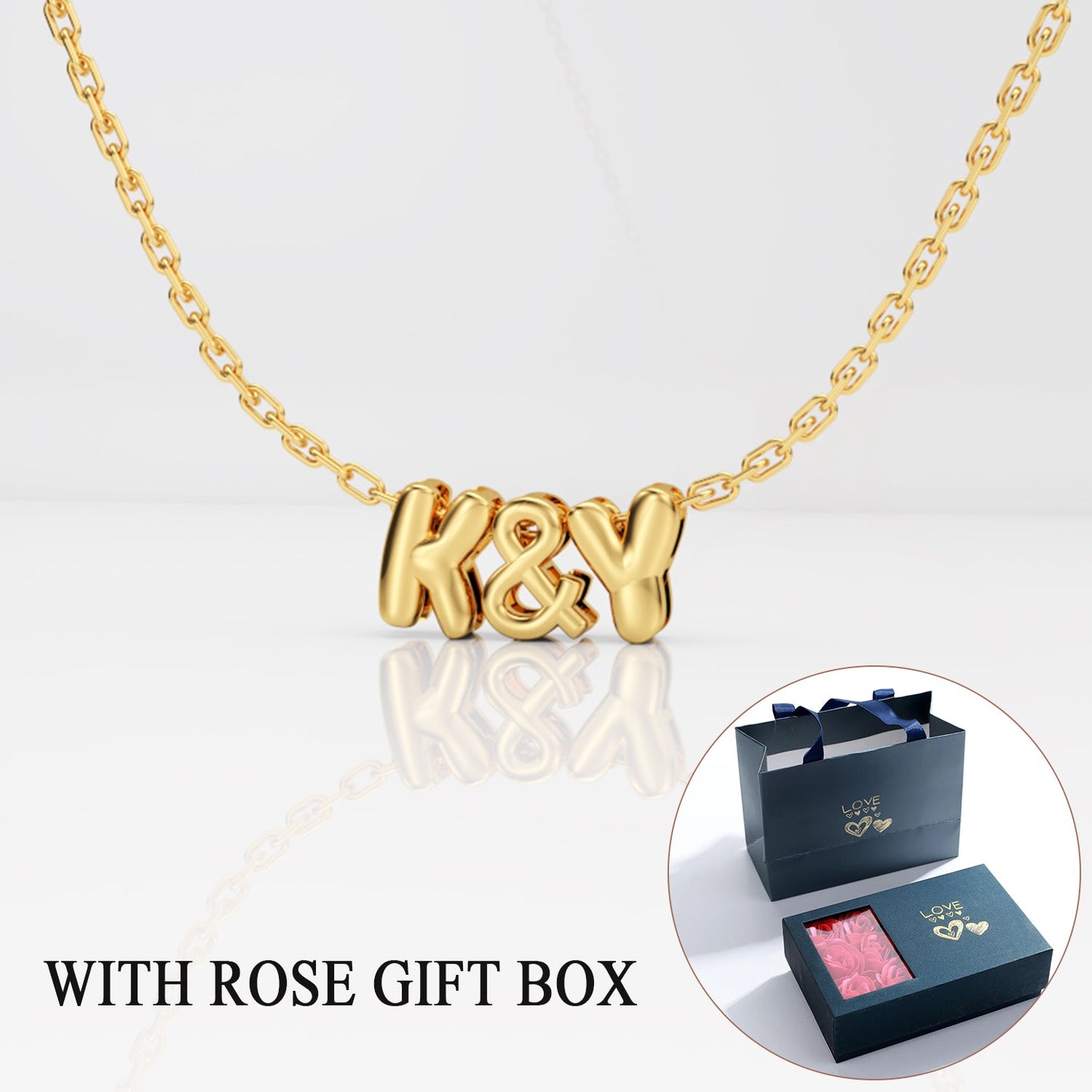 Bubble Intitial Necklace With Rose Box