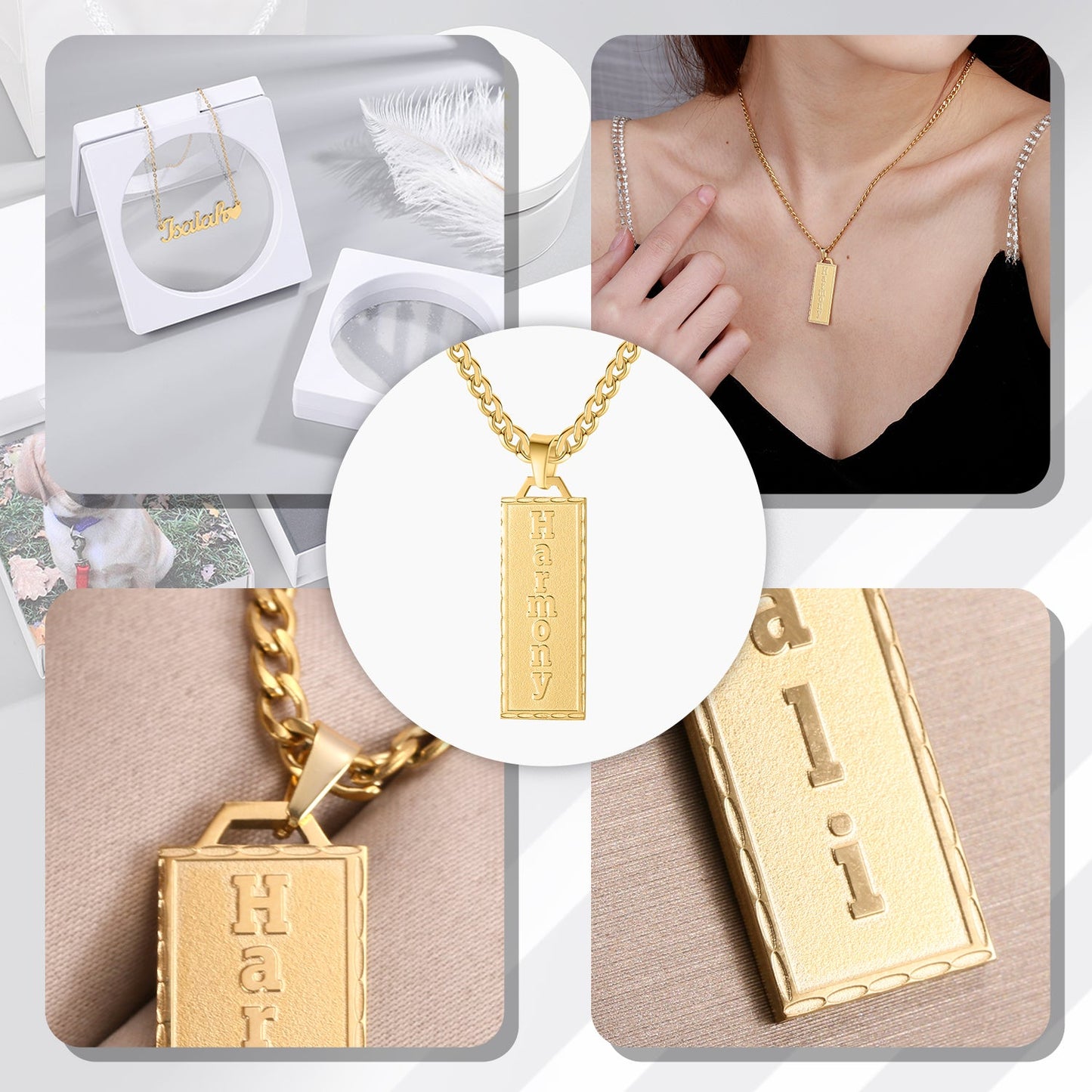 Embossed Bar Name Pendant necklace