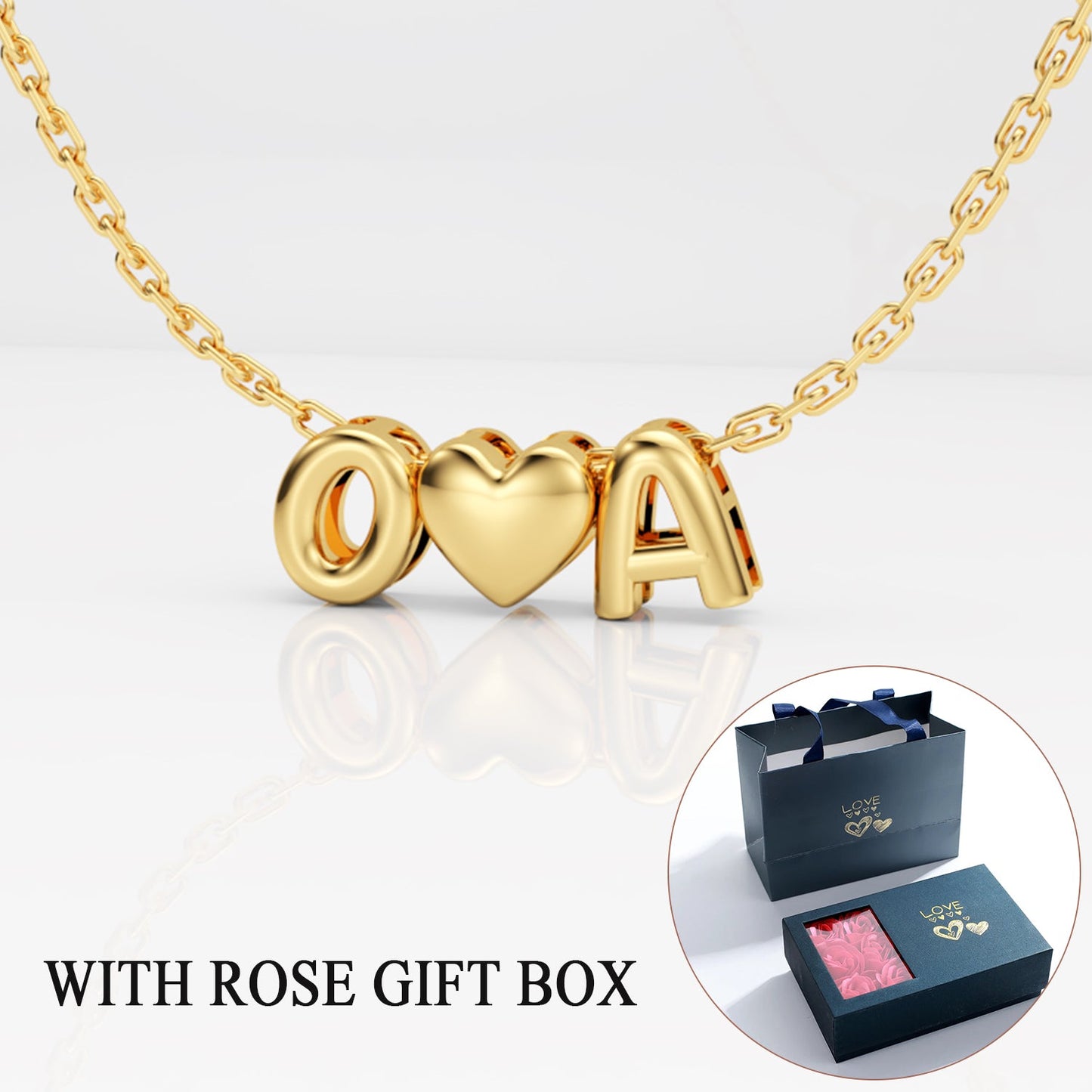 Bubble Intitial Necklace With Rose Box