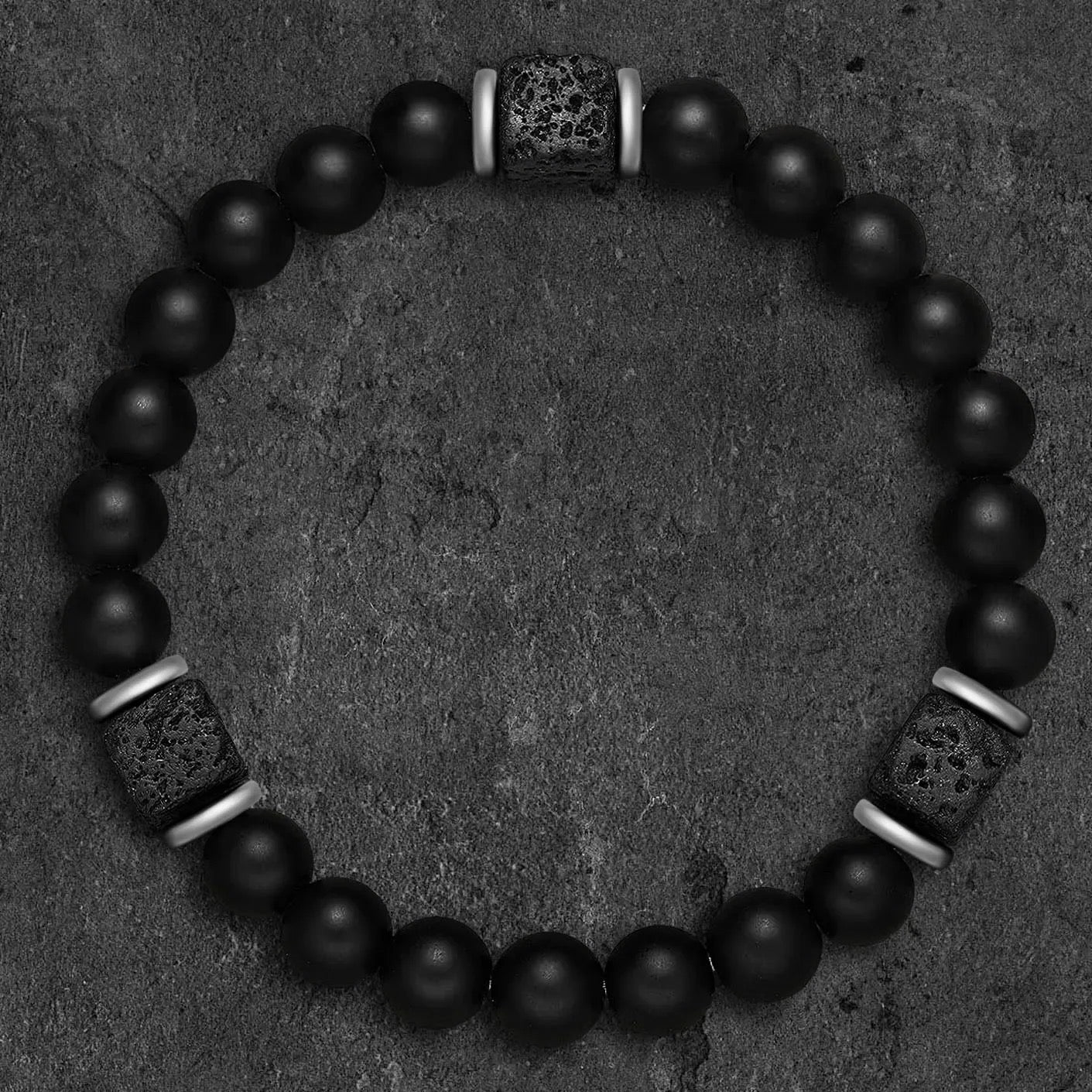 Bracelet de perle et de lave en onyx noir mat