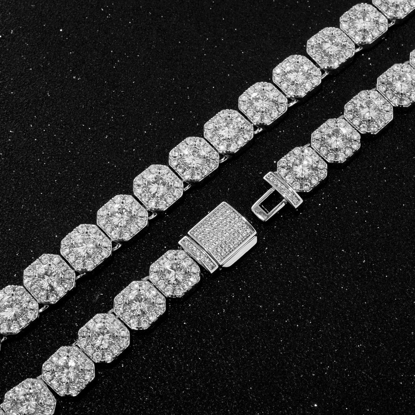 Cadena de tenis de clúster de diamantes de 10 mm