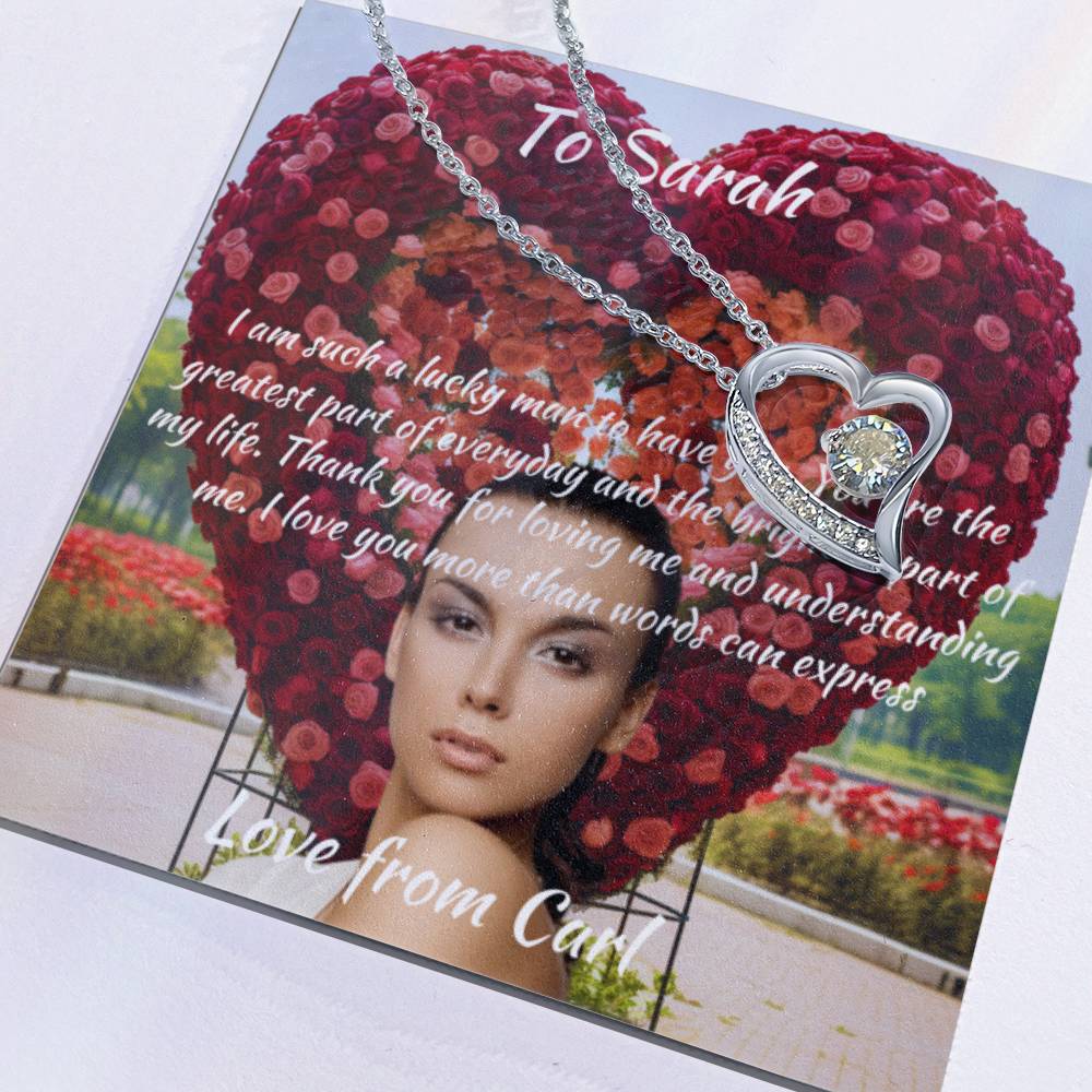 Tarjeta y collar de mensajes de día de San Valentín personalizable