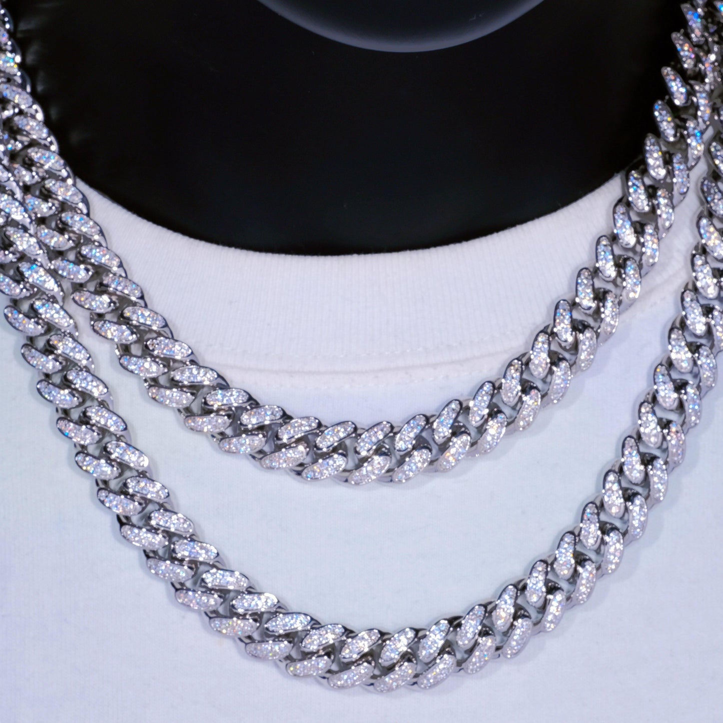 12mm Diamond Cuban Chain in White Gold