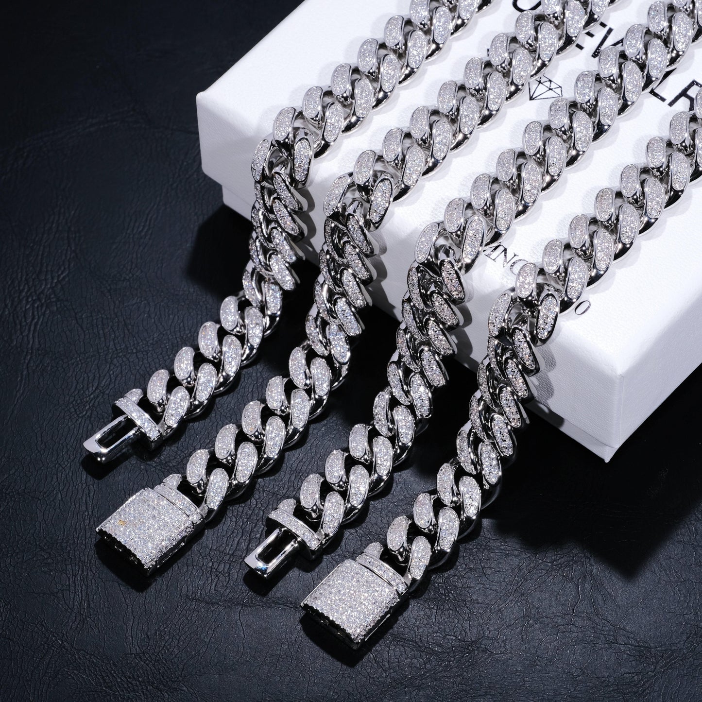 12mm Diamond Cuban Chain in White Gold