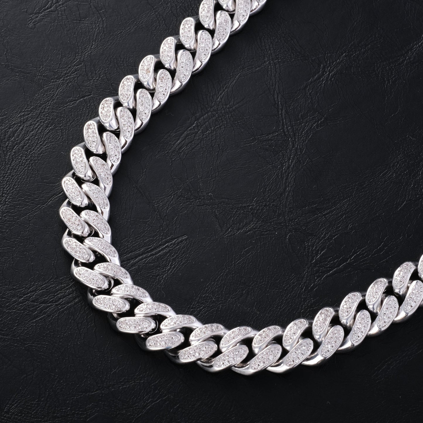 12mm Diamond Cuban Chain in White Gold