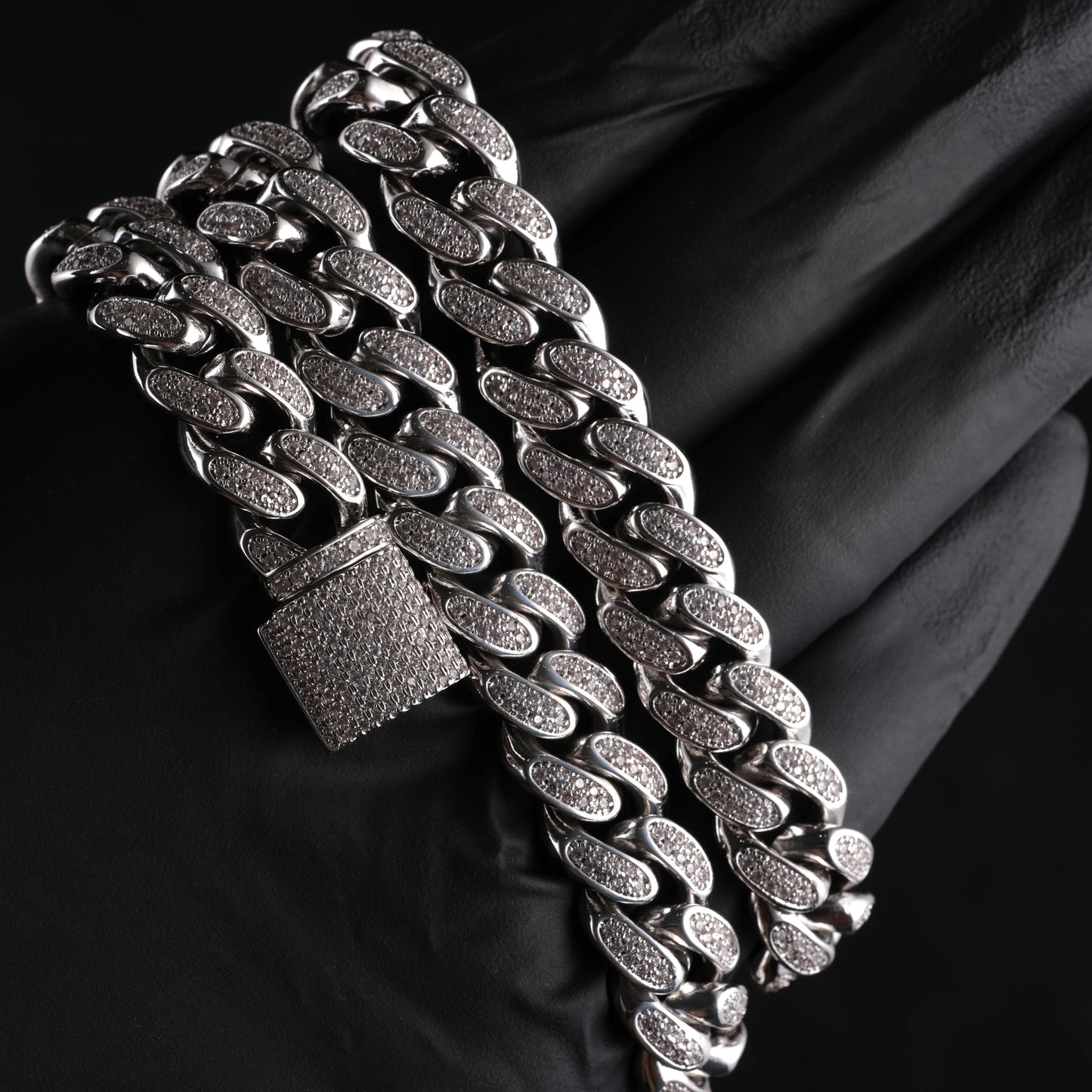 12mm Diamond Cuban Chain in White Gold