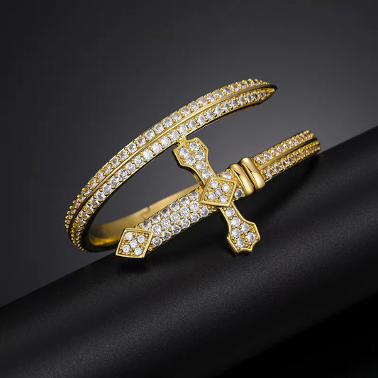 Vvs Moisanite Diamond Iced Out Sword Cross Bangle