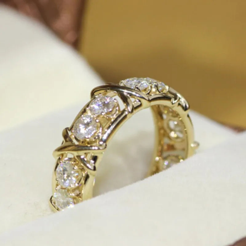 Mode Eternity Jewelry 5A Zirkonstein 10kt Weiß und Gelbgold gefülltes Frauen Engagement Ehering Ring