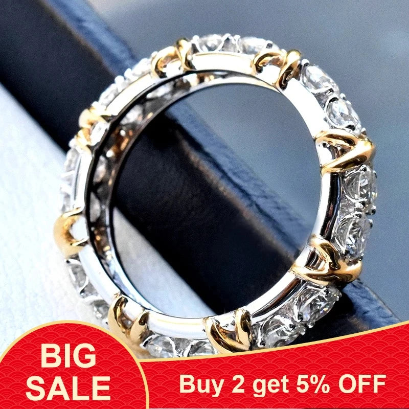 Fashion Eternity Jewelry 5A Zircon stone 10KT White&Yellow Gold Filled Women Engagement Wedding Band Ring