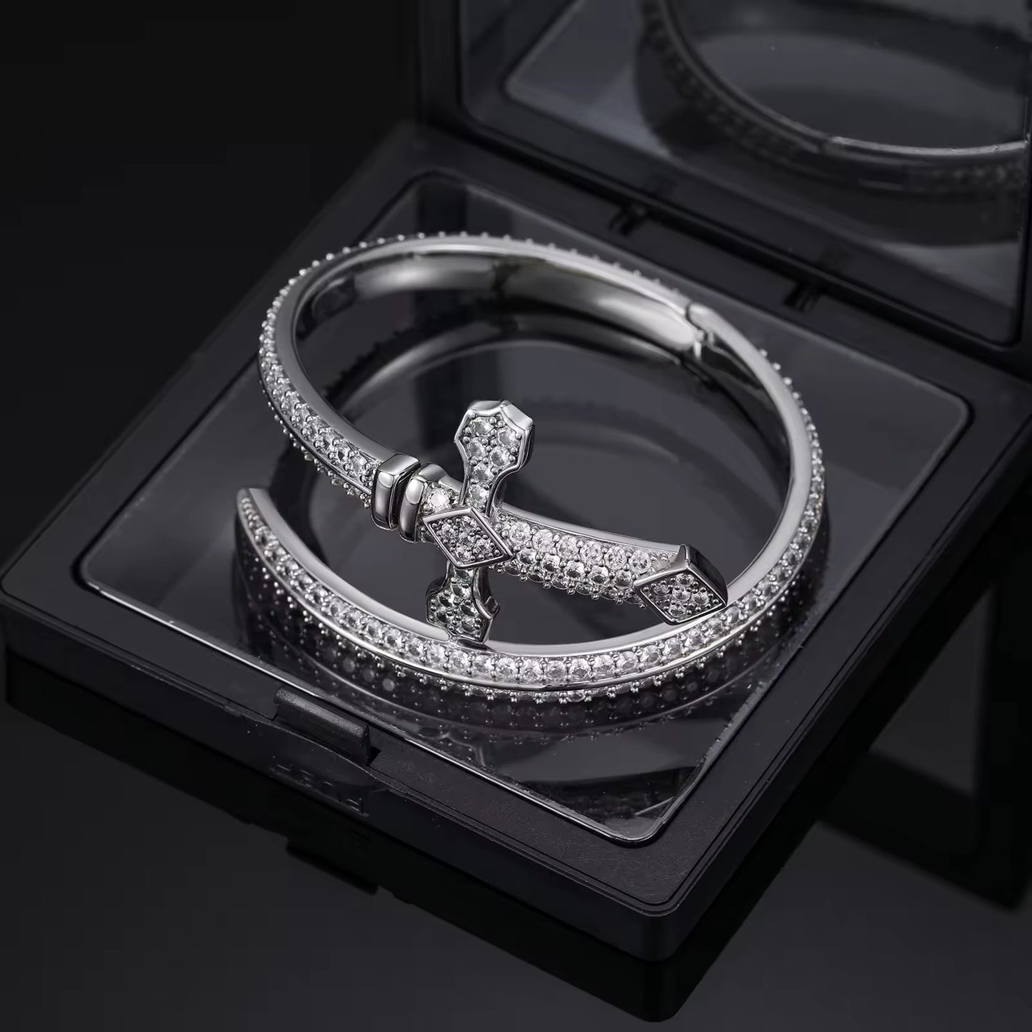 Vvs Moisanite Diamond Iced Out Sword Cross Bangle