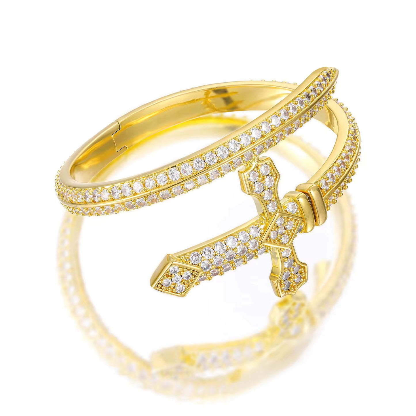 Vvs Moisanite Diamond Iced Out Sword Cross Bangle