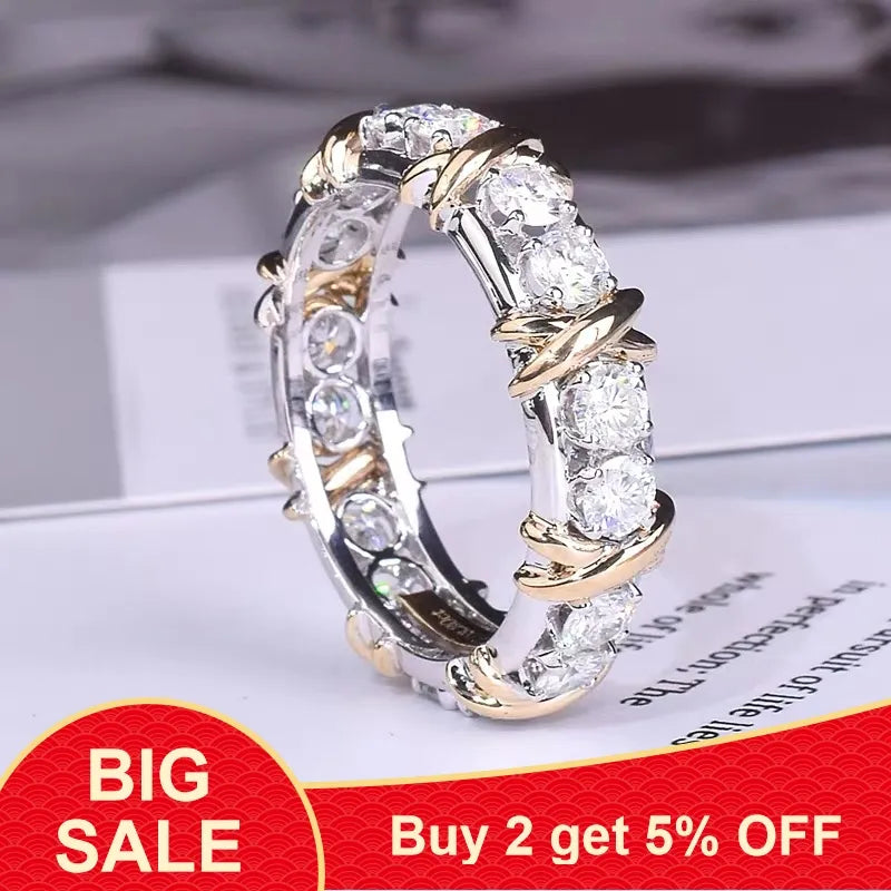 Mode Eternity Jewelry 5A Zirkonstein 10kt Weiß und Gelbgold gefülltes Frauen Engagement Ehering Ring