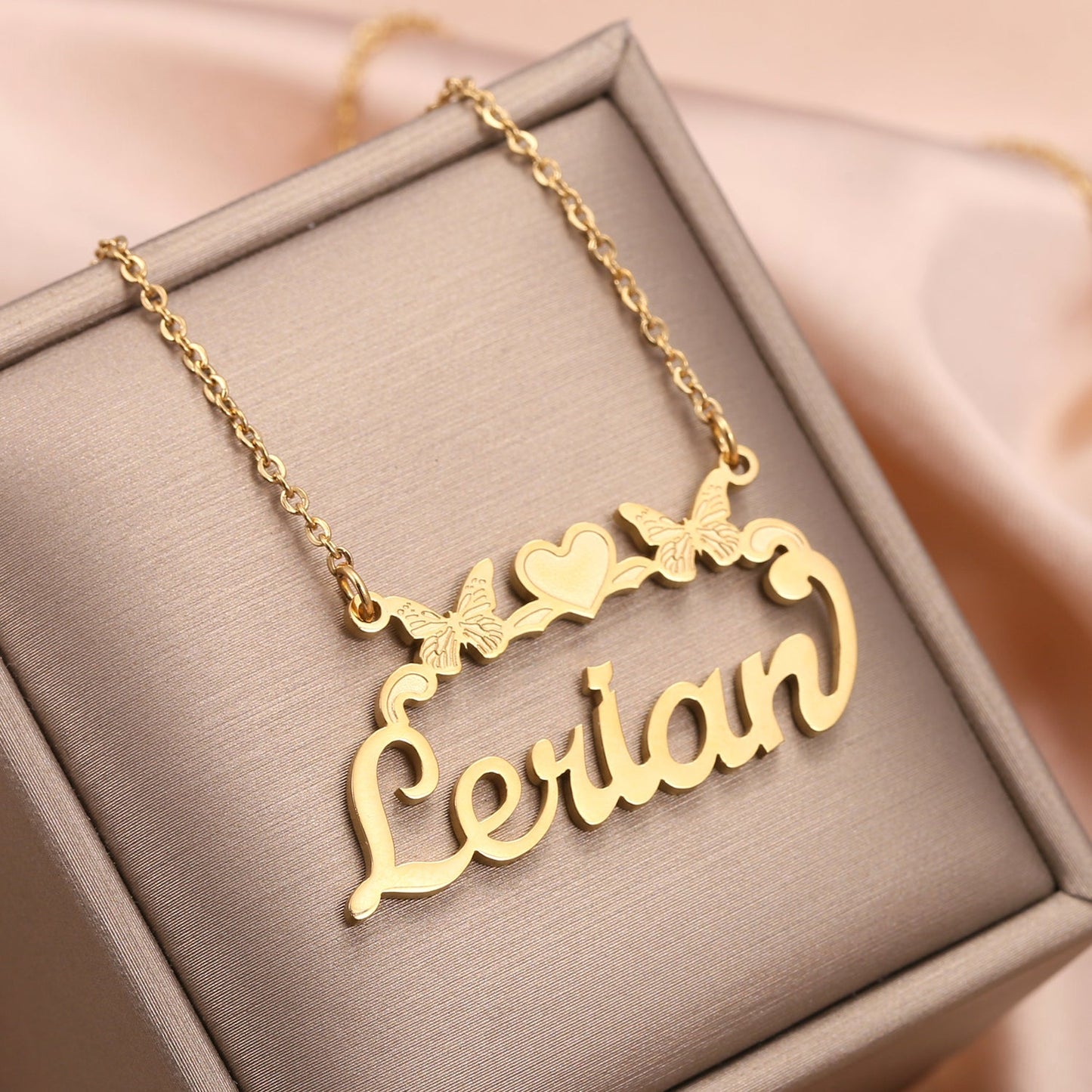 Butterfly Heart Name Necklace