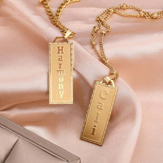 Embossed Bar Name Pendant necklace