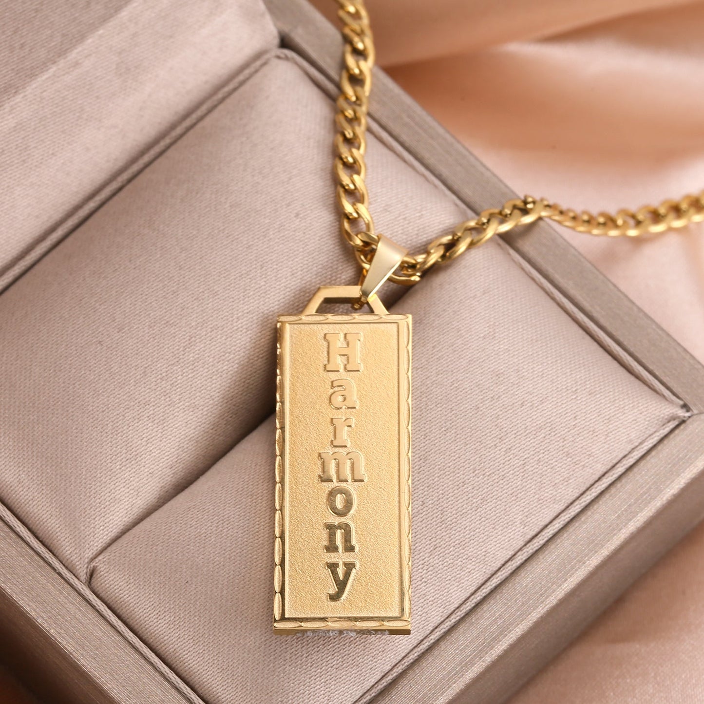 Embossed Bar Name Pendant necklace