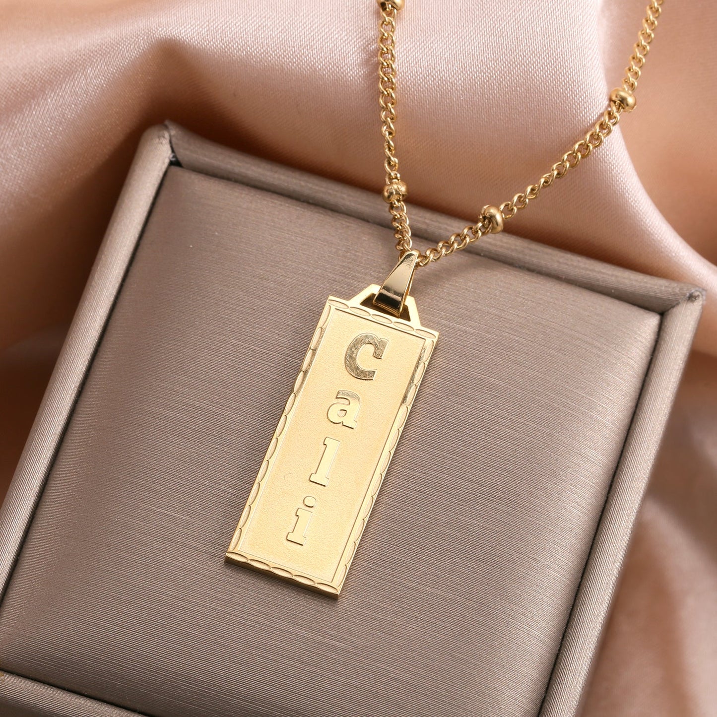 Embossed Bar Name Pendant necklace