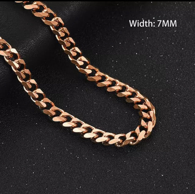 Unisex Rose Gold Cuban Necklace 7MM