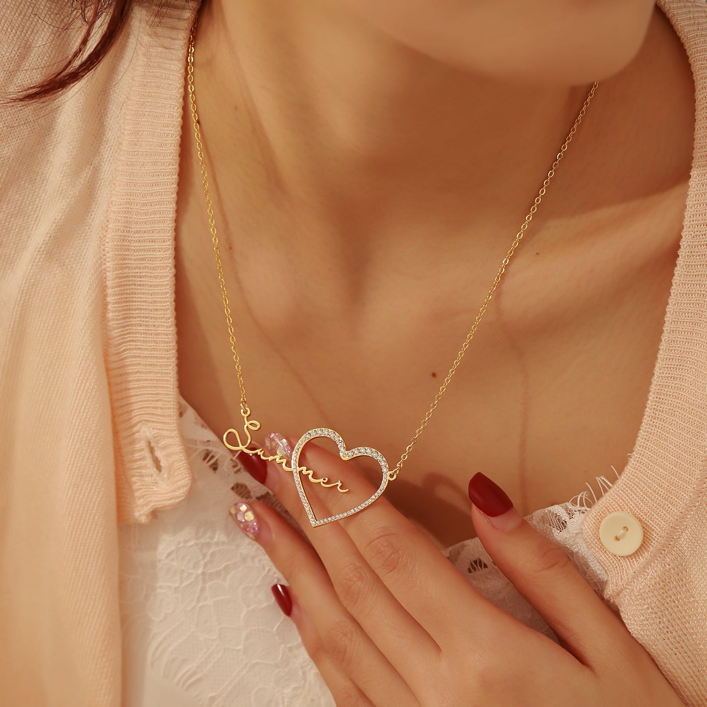 Custom Name Necklace With Iced Heart