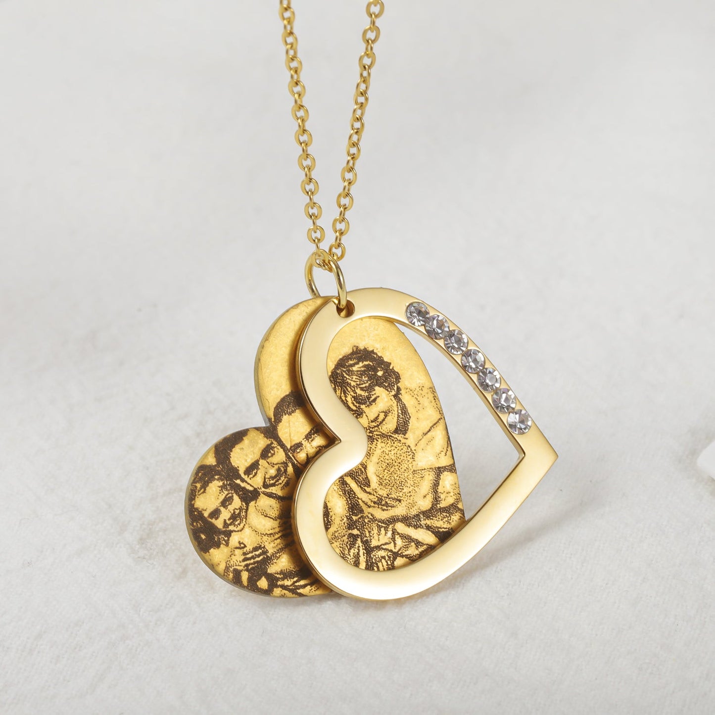 Custom Picture Engraved Heart Diamond Necklace