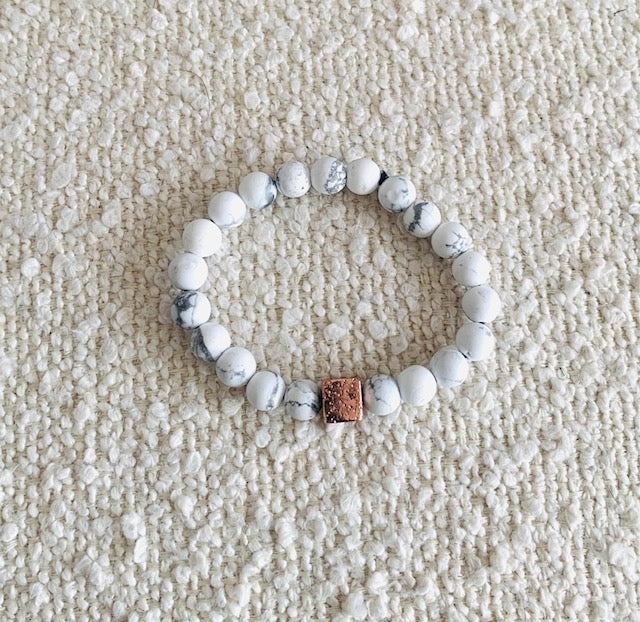 Howlite Bead Bracelet with Rose Gold Lava Stone