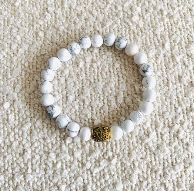 Howlite Bead Bracelet with Gold Lava Stone