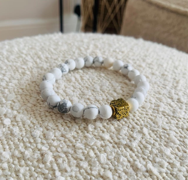 Howlite Bead Bracelet with Gold Lava Stone