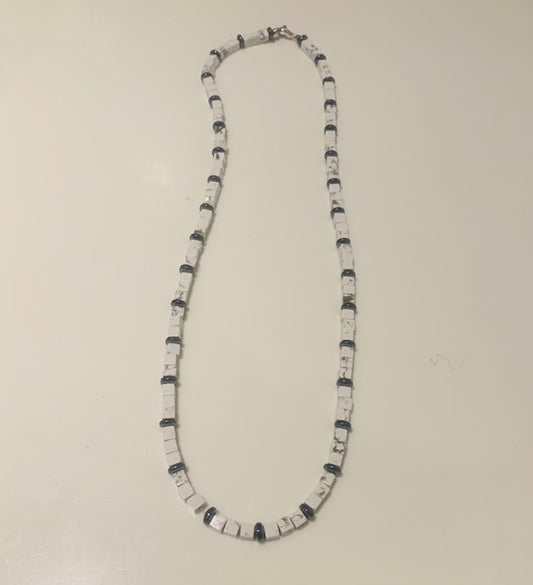 Unisex Howlite Cube Necklace.