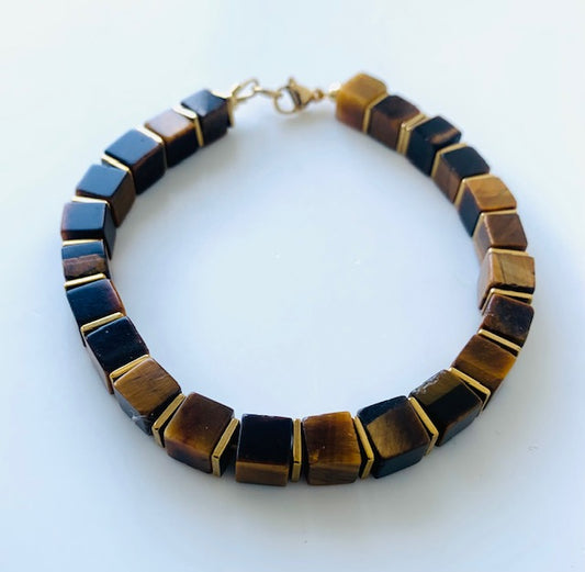 Exclusive Tiger Eye Cube Bracelet 6MM