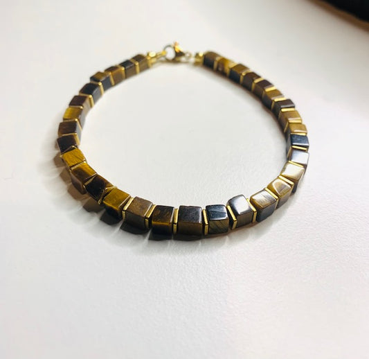 Exclusive Tiger Eye Cube Bracelet 4MM