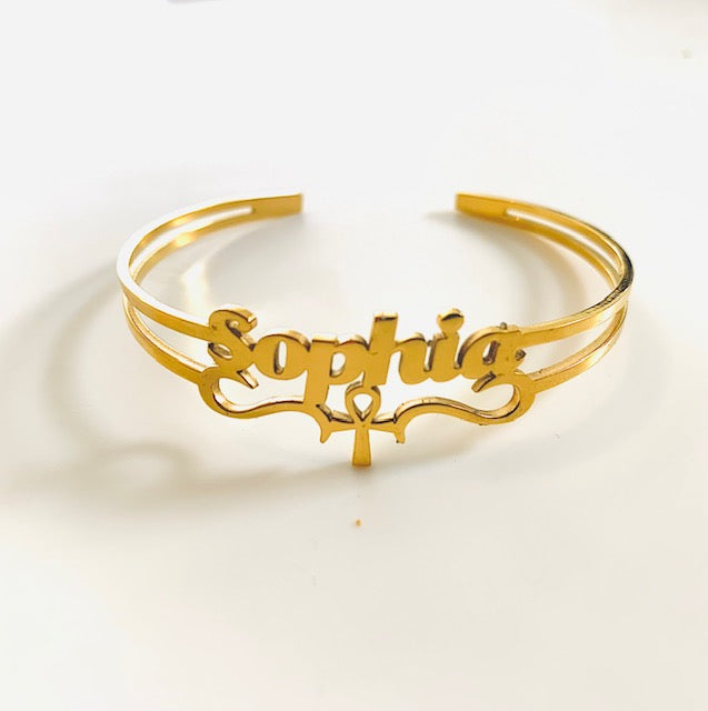 Brazalete de nombre ankh personalizado exclusivo