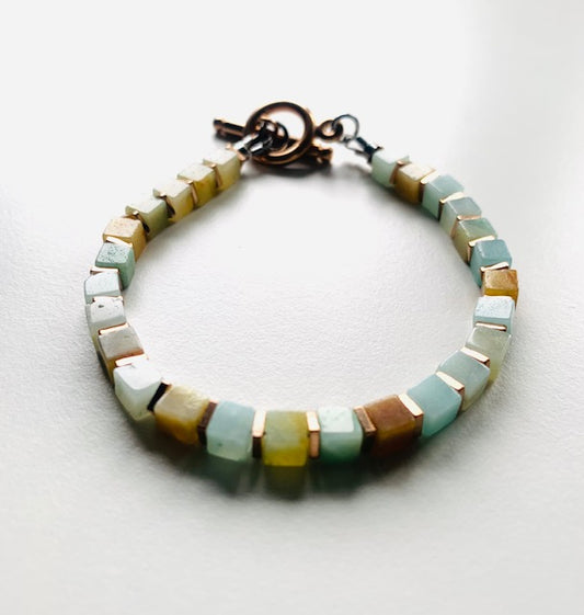 Exclusive Amazonite Cube Bracelet with T Bar Clasp