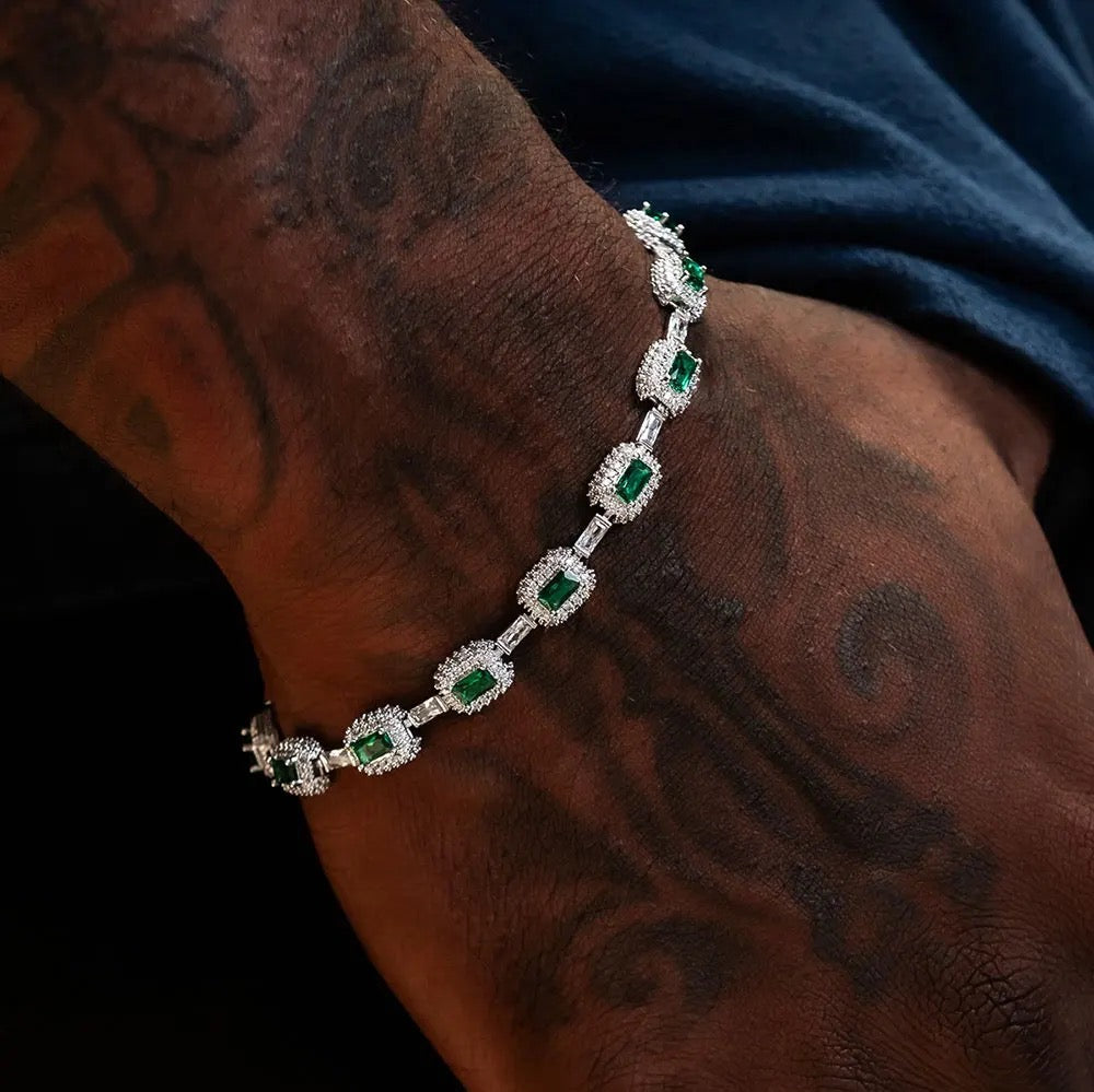 Exclusive Mens Iced Emerald Cushion Cut Bracelet