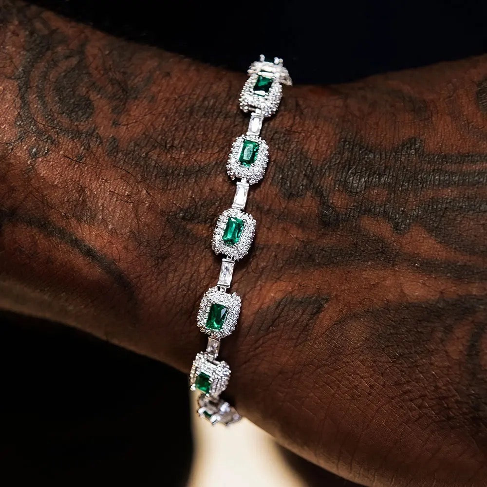 Exclusive Mens Iced Emerald Cushion Cut Bracelet