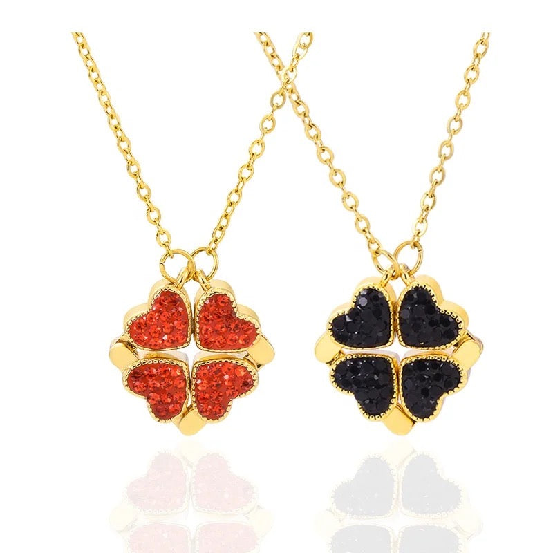 Four Leaf Clover Double Sided Magnetic Heart Necklace