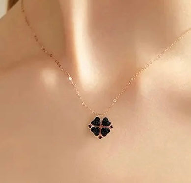 Collier coeur magnétique double face trèfle à quatre feuilles