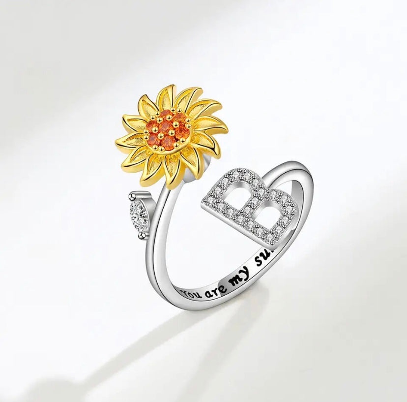 Spinning Sunflower Initial Anxiety Ring