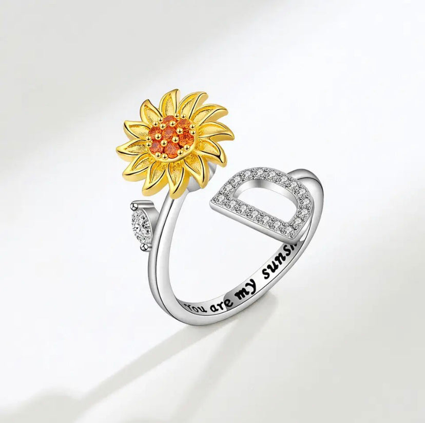 Spinning Sunflower Initial Anxiety Ring