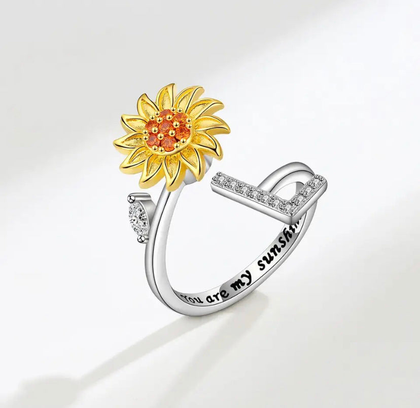 Spinning Sunflower Initial Anxiety Ring