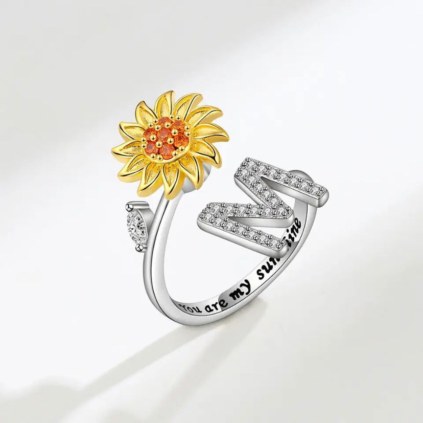 Spinning Sunflower Initial Anxiety Ring