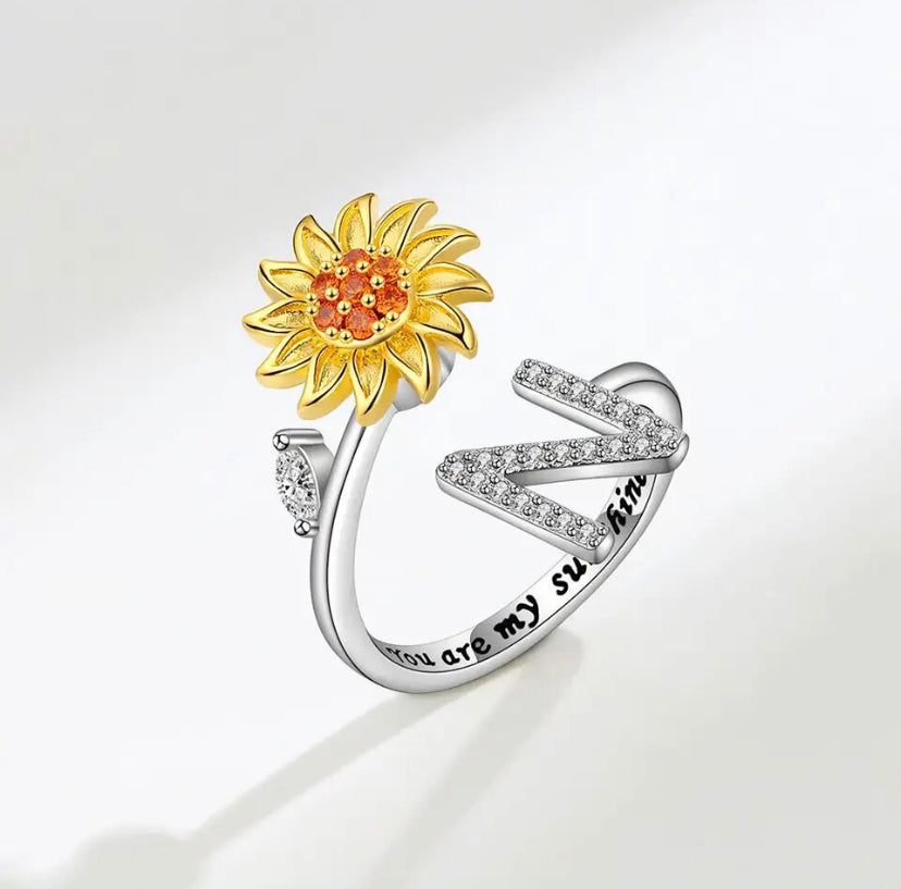 Spinning Sunflower Initial Anxiety Ring