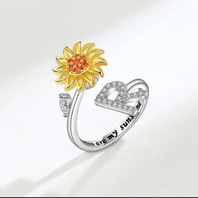 Spinning Sunflower Initial Anxiety Ring