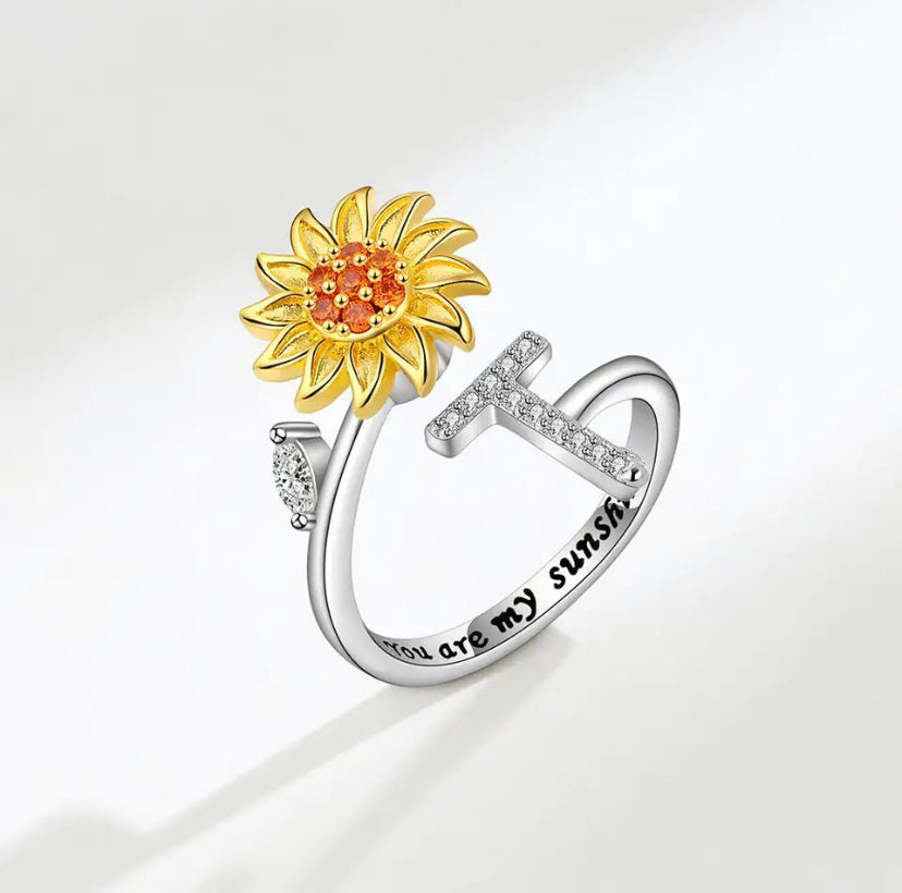 Spinning Sunflower Initial Anxiety Ring