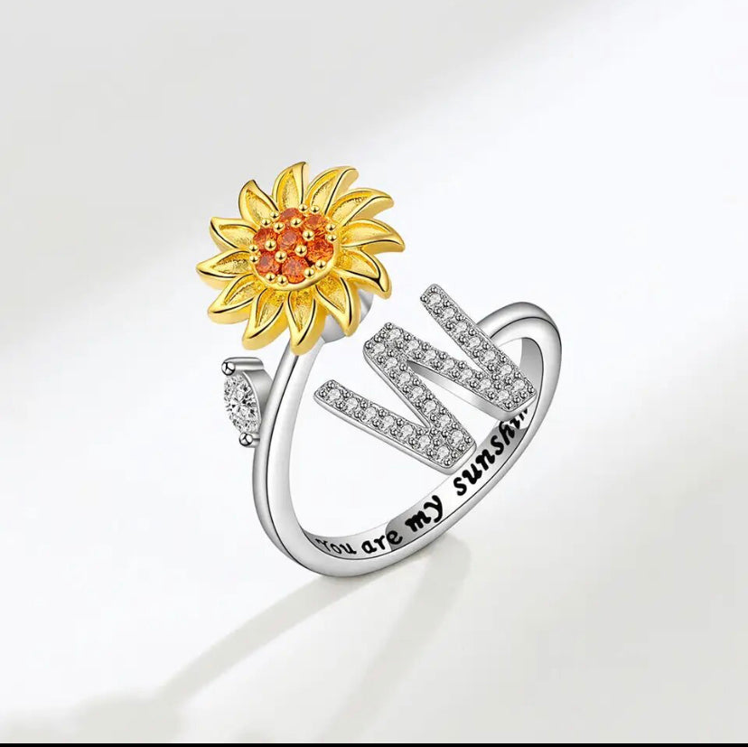 Spinning Sunflower Initial Anxiety Ring